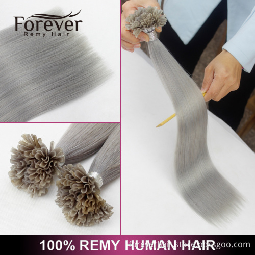 Forever keratin 100 cheap straight remy human #Silver u tip hair extension wholesale
